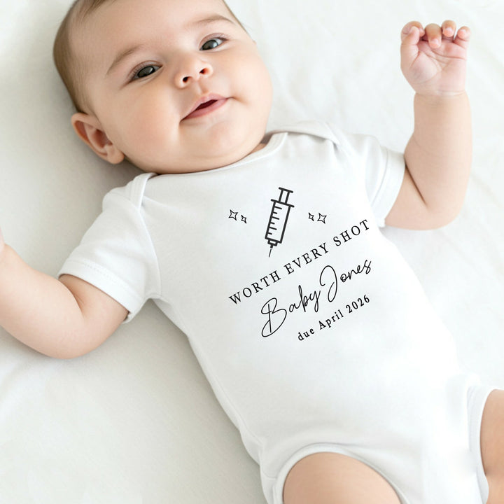 Personalised Worth Every Shot IVF Baby Announcement Vest