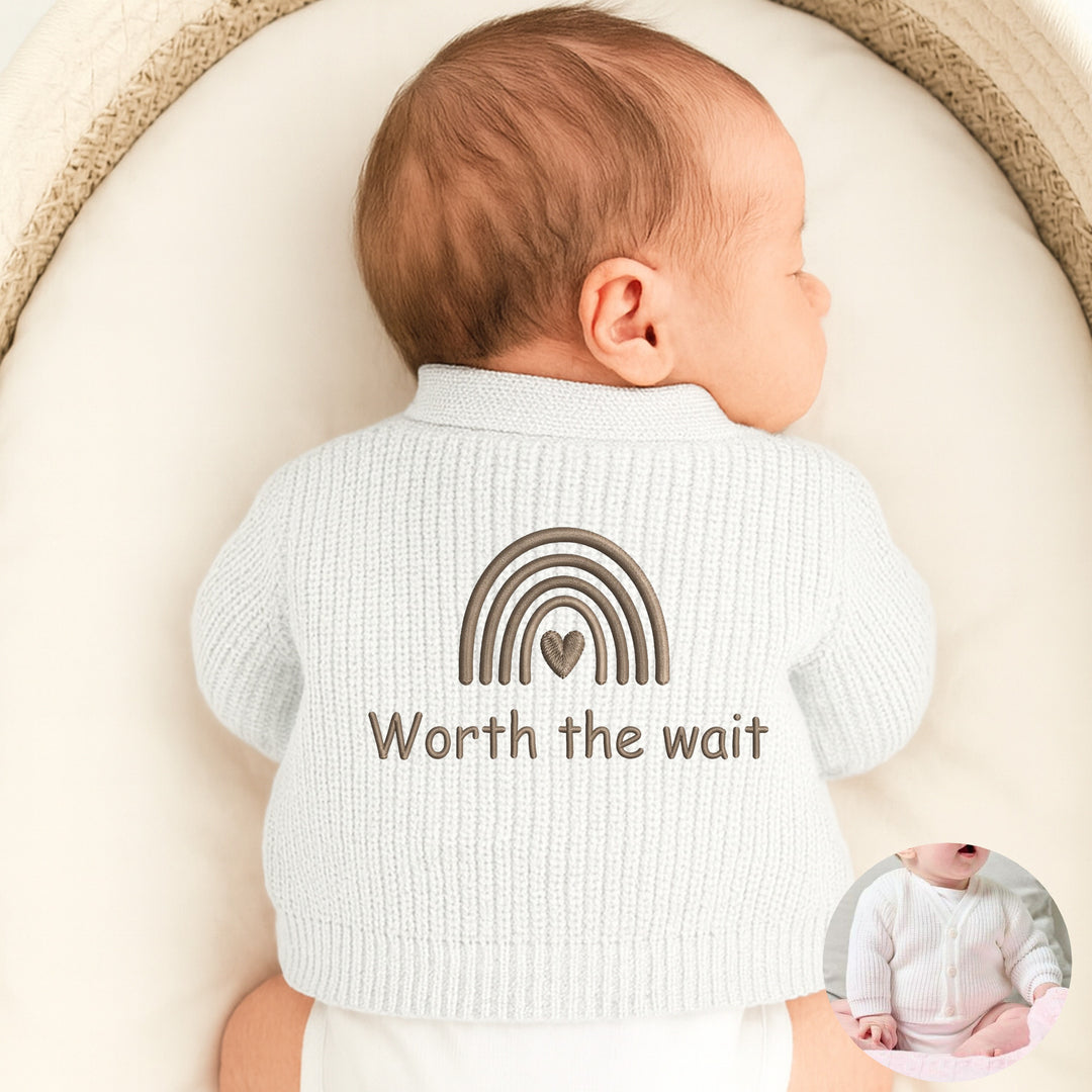 Embroidered Worth The Wait Rainbow Baby Knitted Cardigan