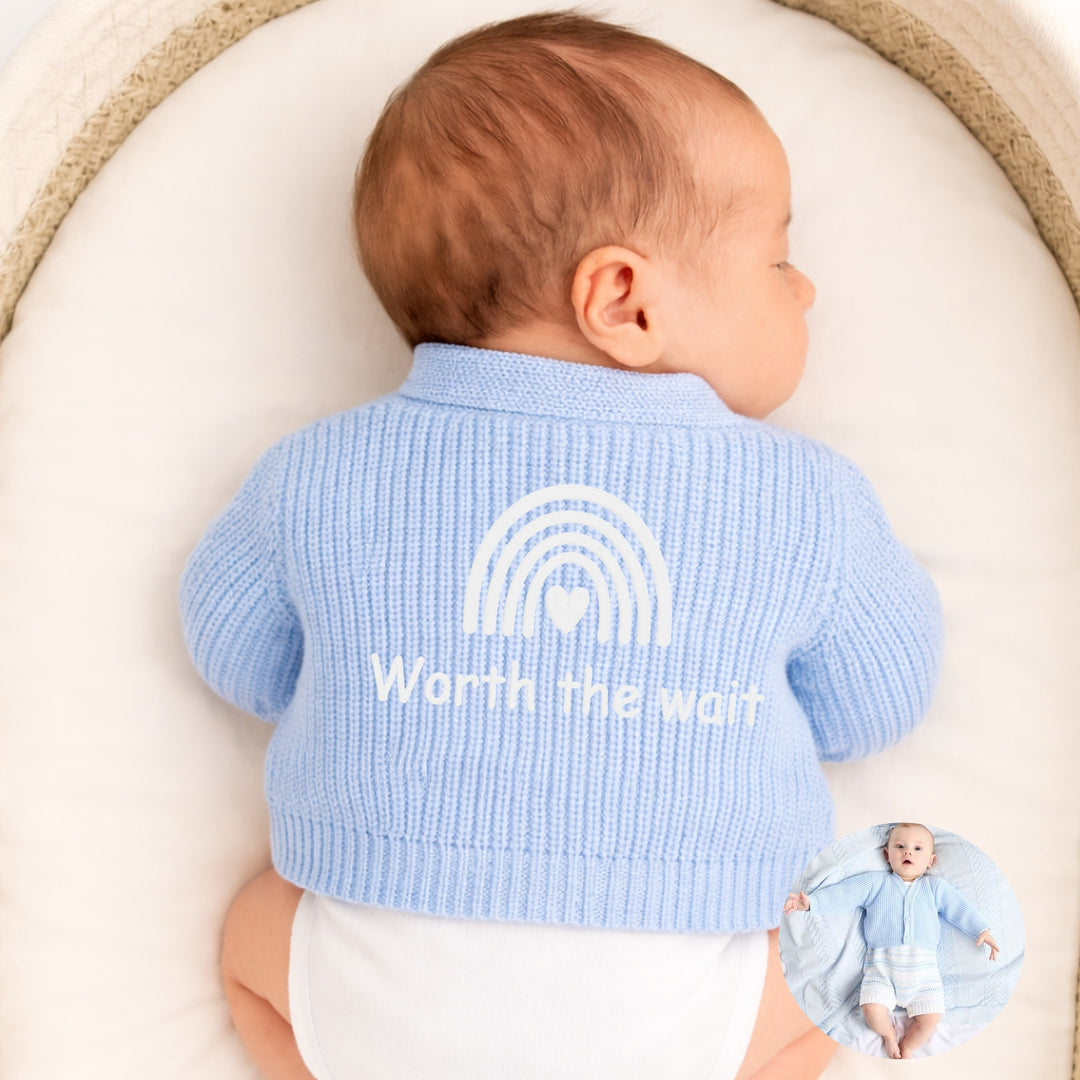 Embroidered Worth The Wait Rainbow Baby Knitted Cardigan