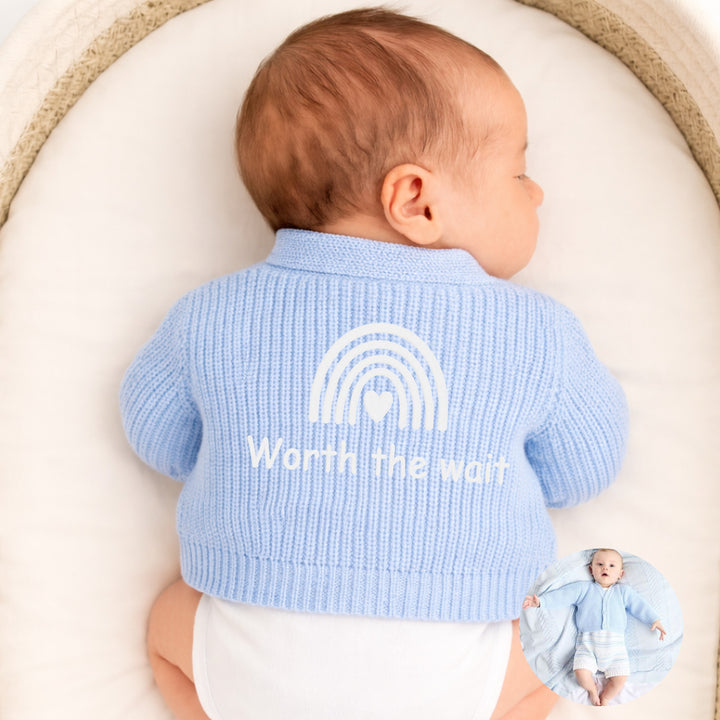 Embroidered Worth The Wait Rainbow Baby Knitted Cardigan