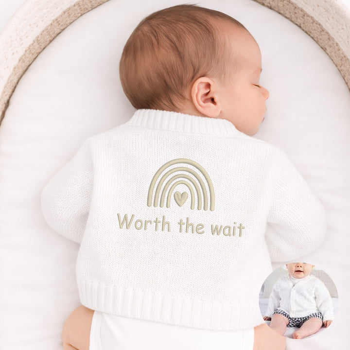 Embroidered Worth The Wait Rainbow Baby Knitted Cardigan