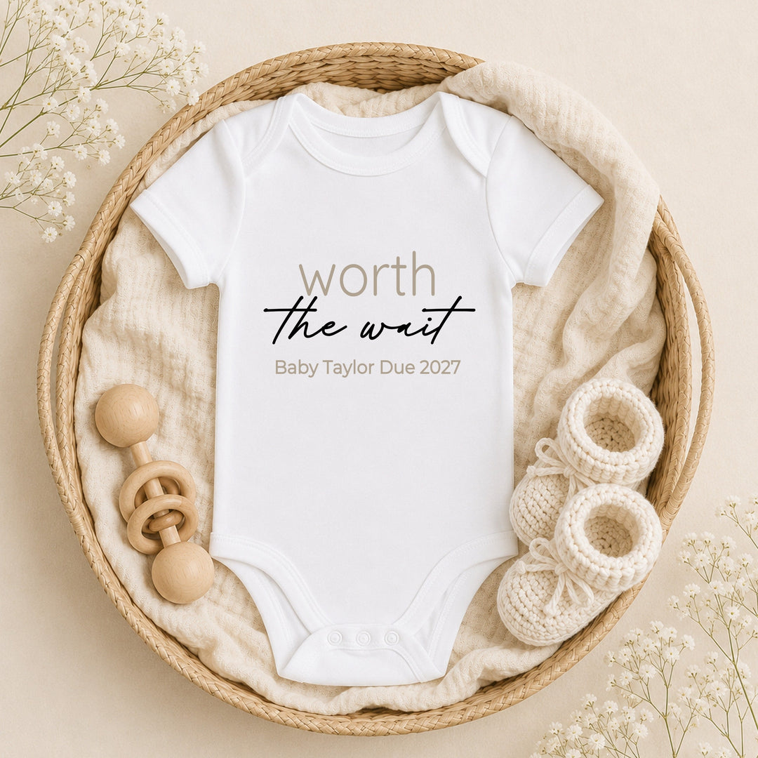 Personalised Worth The Wait Baby Announcement Vest