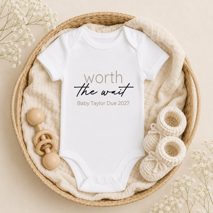 Personalised Worth The Wait Baby Announcement Vest