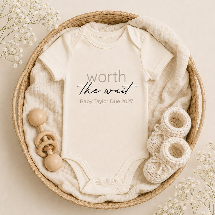 Personalised Worth The Wait Baby Announcement Vest