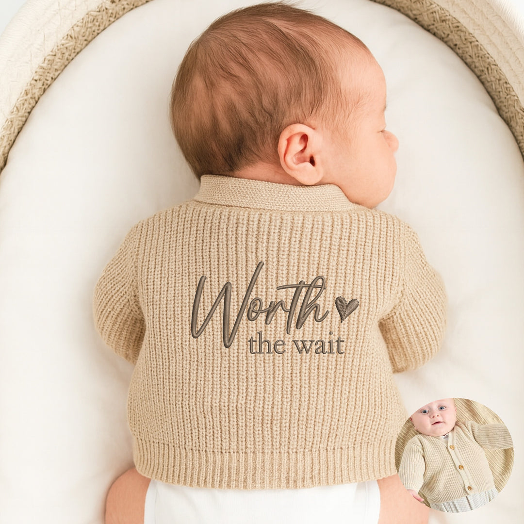 Embroidered Worth The Wait Heart Baby Knitted Cardigan