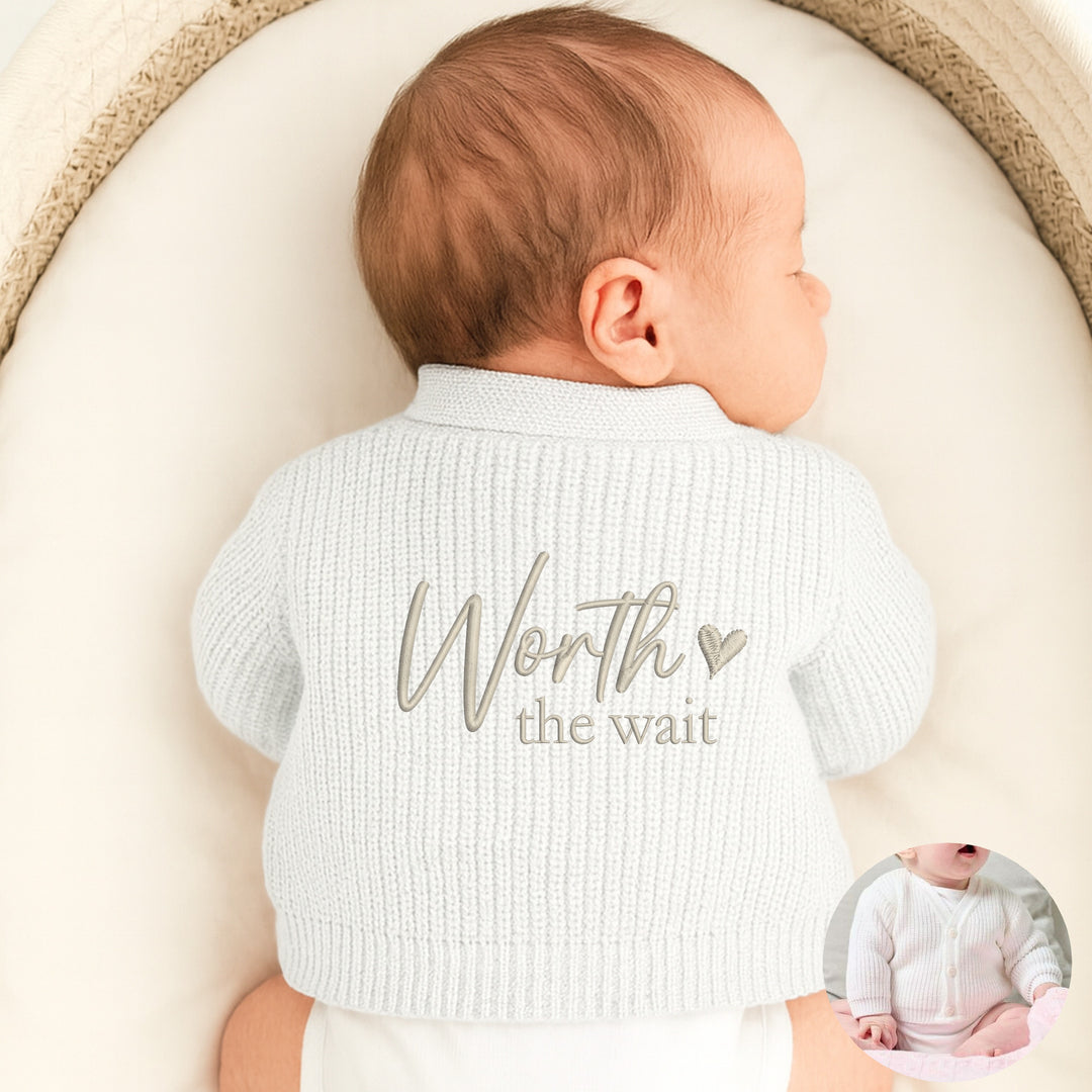 Embroidered Worth The Wait Heart Baby Knitted Cardigan