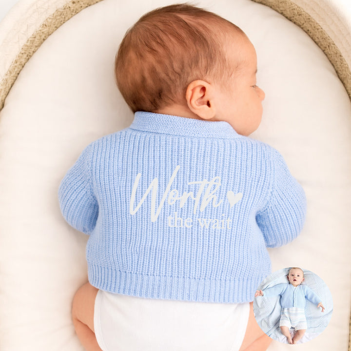 Embroidered Worth The Wait Heart Baby Knitted Cardigan