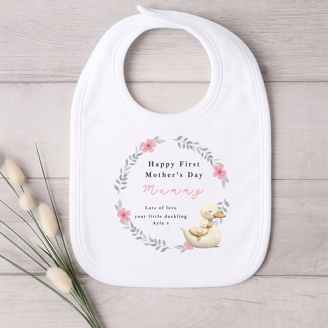 Personalised Duckling Wreath Happy First Mother's Day Baby Grow, Vest or Bib