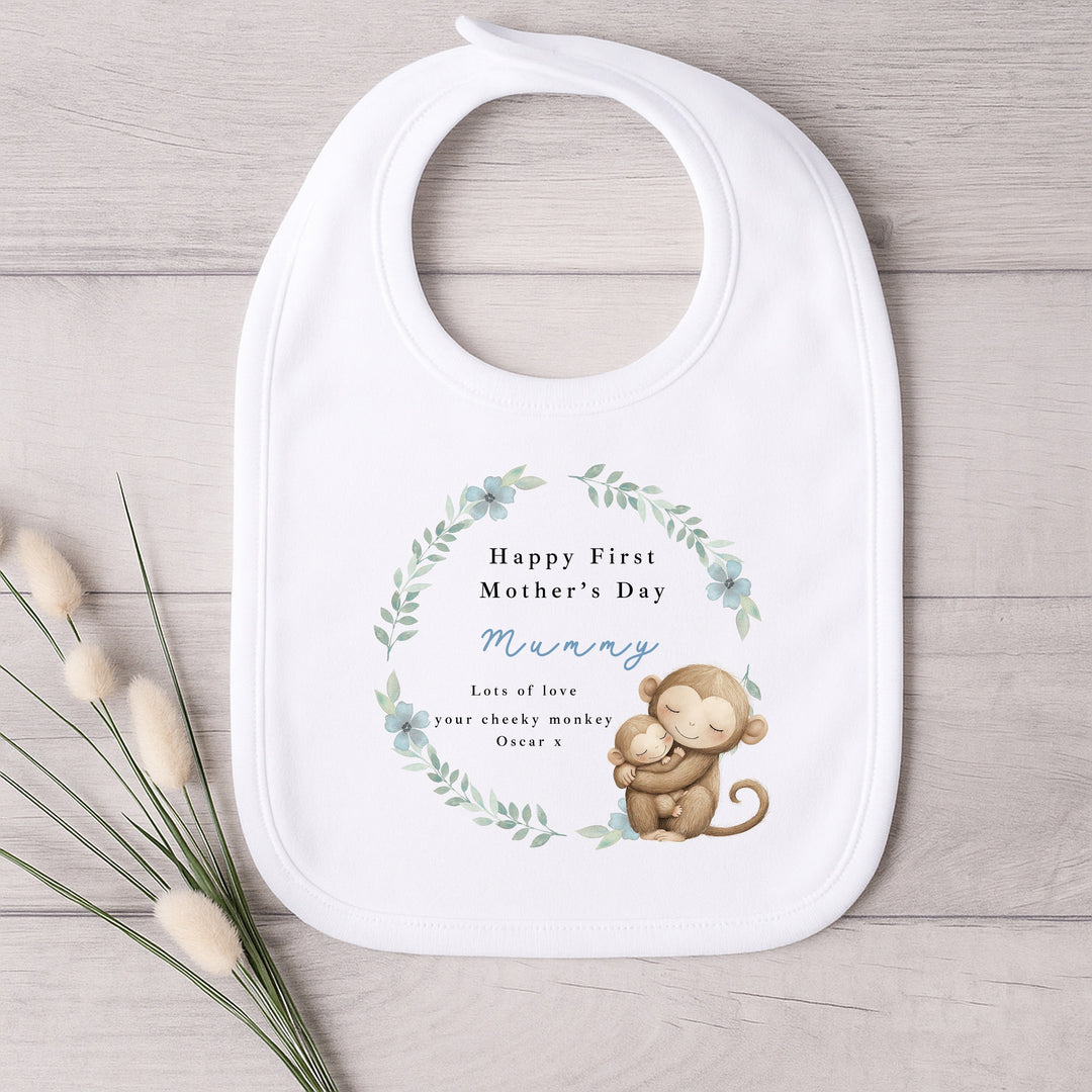 Personalised Monkey Wreath Happy First Mother's Day Baby Grow, Vest or Bib