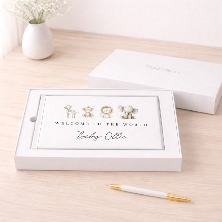 Personalised Watercolour Safari Baby Shower Guest Book