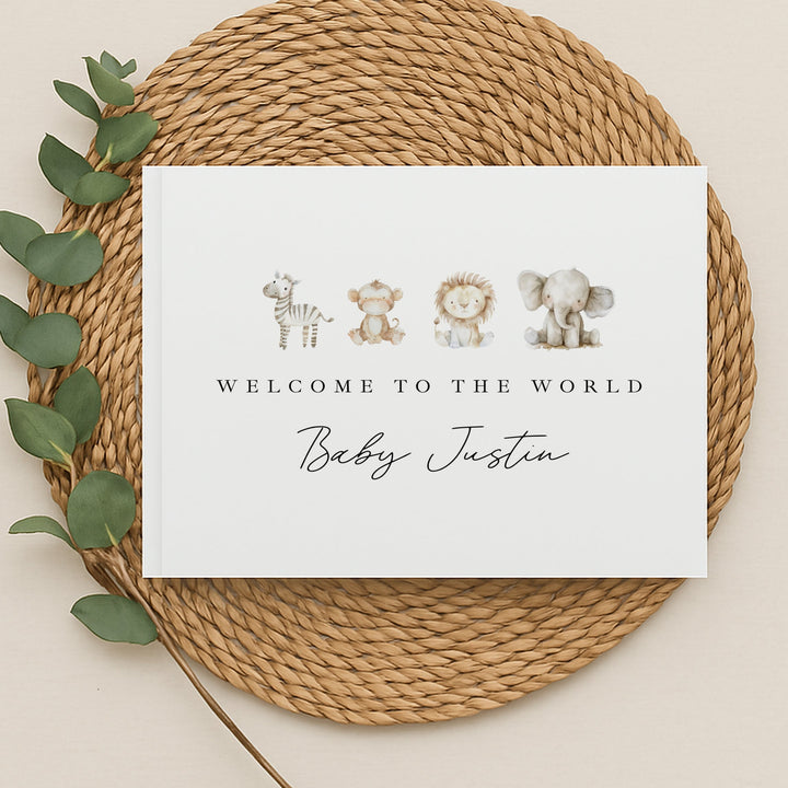 Personalised Watercolour Safari Baby Shower Guest Book | A4 Sign