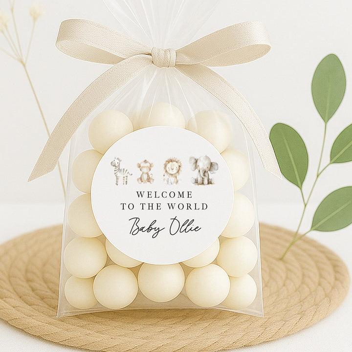 Personalised Water Colour Safari Baby Shower Sticker