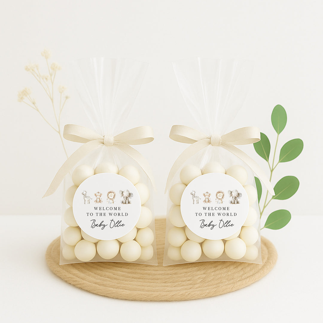 Personalised Water Colour Safari Baby Shower Sticker