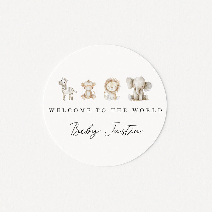 Personalised Water Colour Safari Baby Shower Sticker