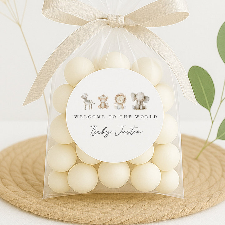 Personalised Water Colour Safari Baby Shower Sticker