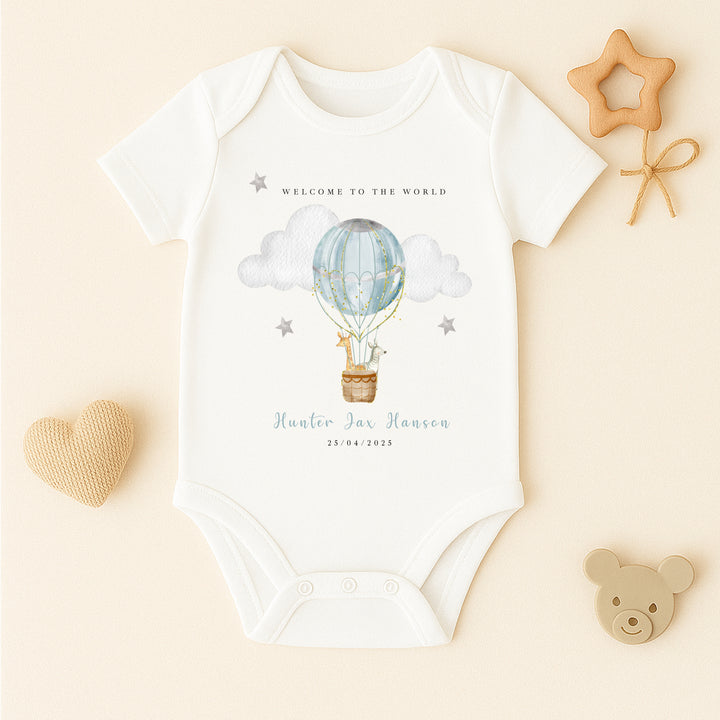 Personalised Blue Hotair Balloon Babygrow/Vest