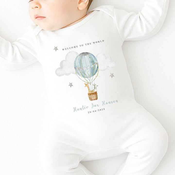 Personalised Blue Hotair Balloon Babygrow/Vest
