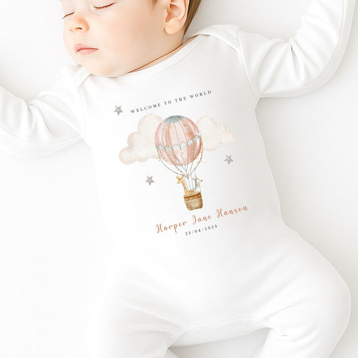 Personalised Pink Hotair Balloon Babygrow/Vest
