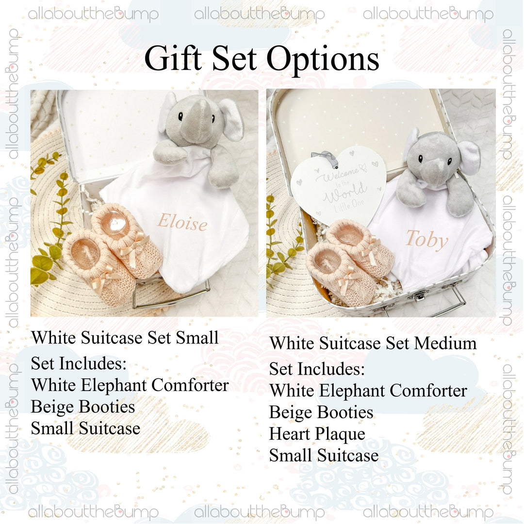 Embroidered White Elephant Comforter Gift Set