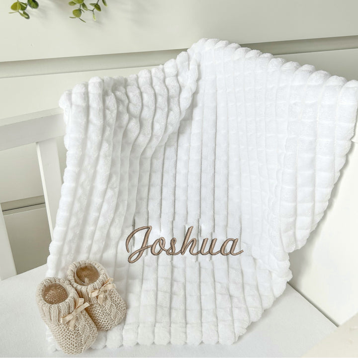 Personalised Unisex Embroidered White Blanket, Comforter or Gift Set