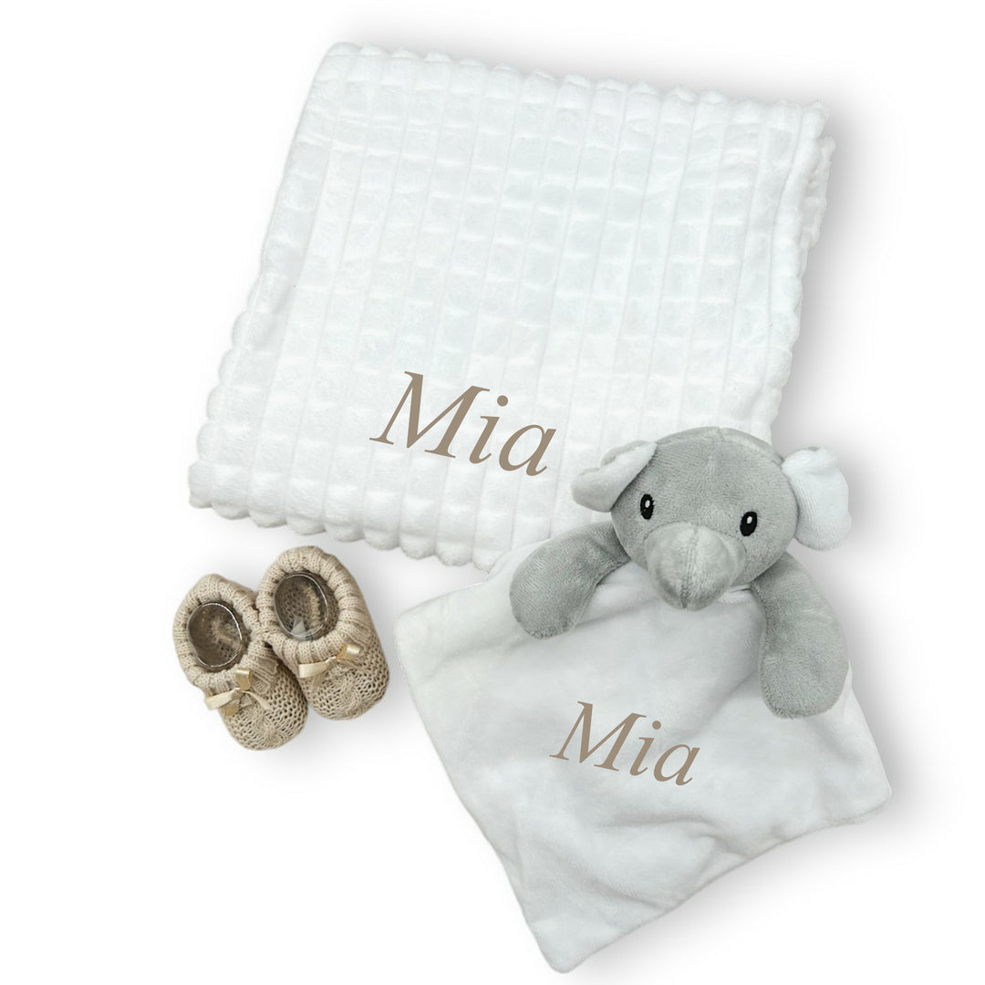 Personalised Unisex Embroidered White Blanket, Comforter or Gift Set