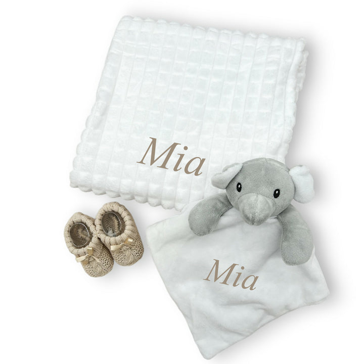 Personalised Unisex Embroidered White Blanket, Comforter or Gift Set