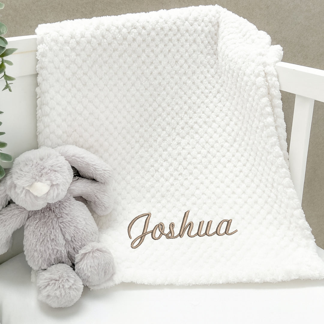 Embroidered White Dimple Blanket and Comforter Gift Set
