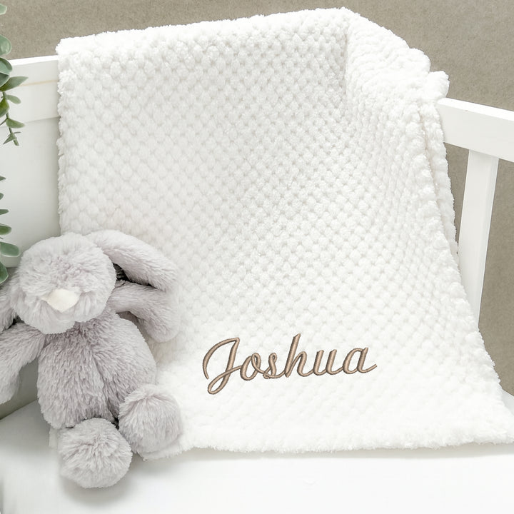 Embroidered White Dimple Blanket and Comforter Gift Set