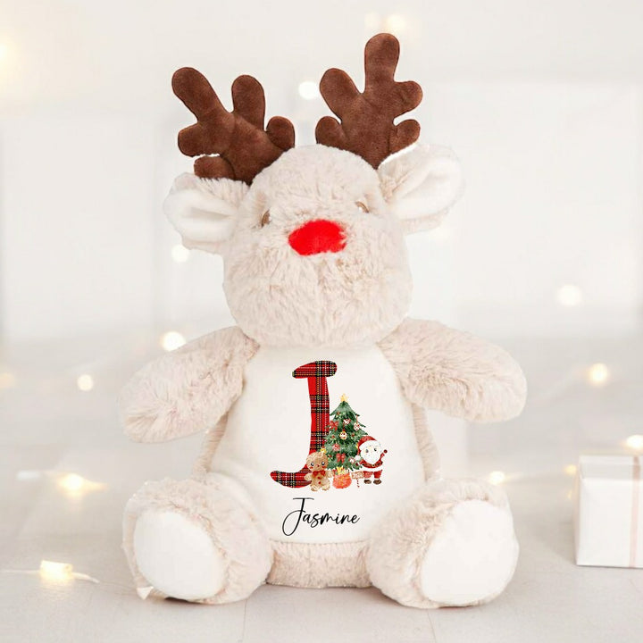 Personalised Tartan Initial Christmas Reindeer Teddy