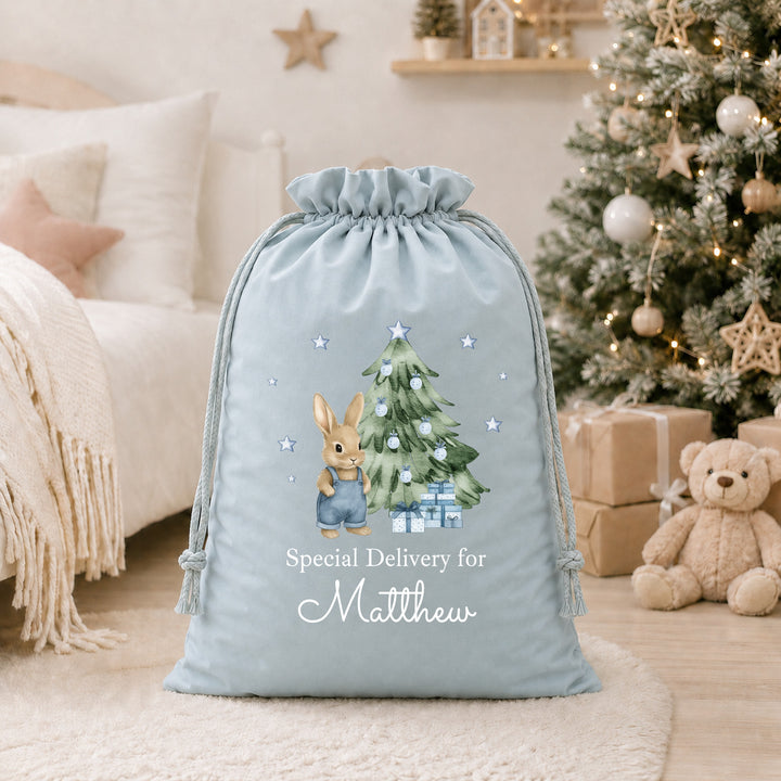 Personalised Blue Bunny My First Christmas Santa Sack or Stocking