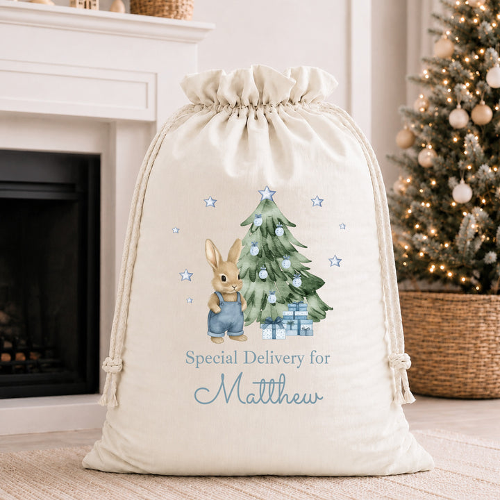 Personalised Blue Bunny My First Christmas Santa Sack or Stocking