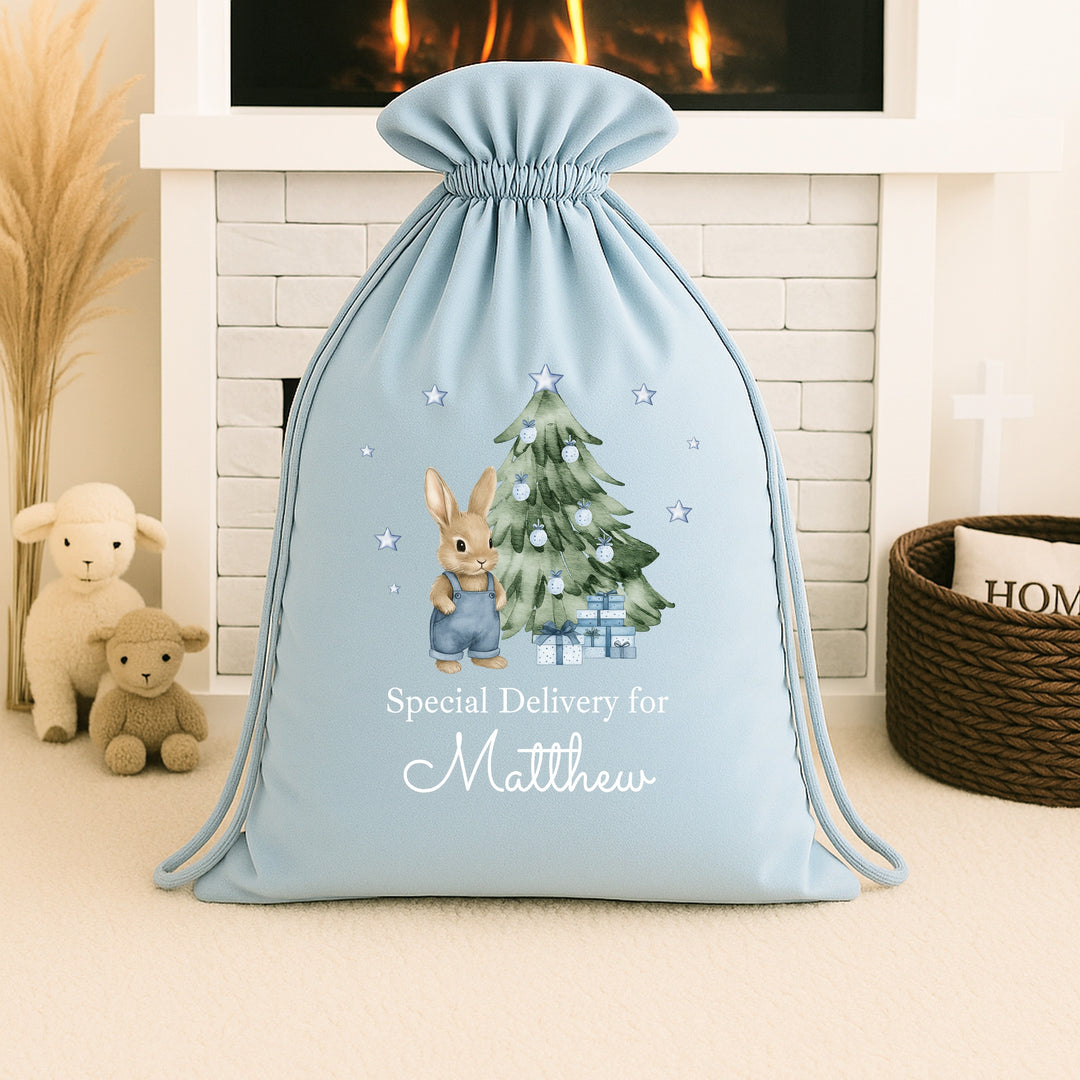 Personalised Blue Bunny Santa Sack or Stocking