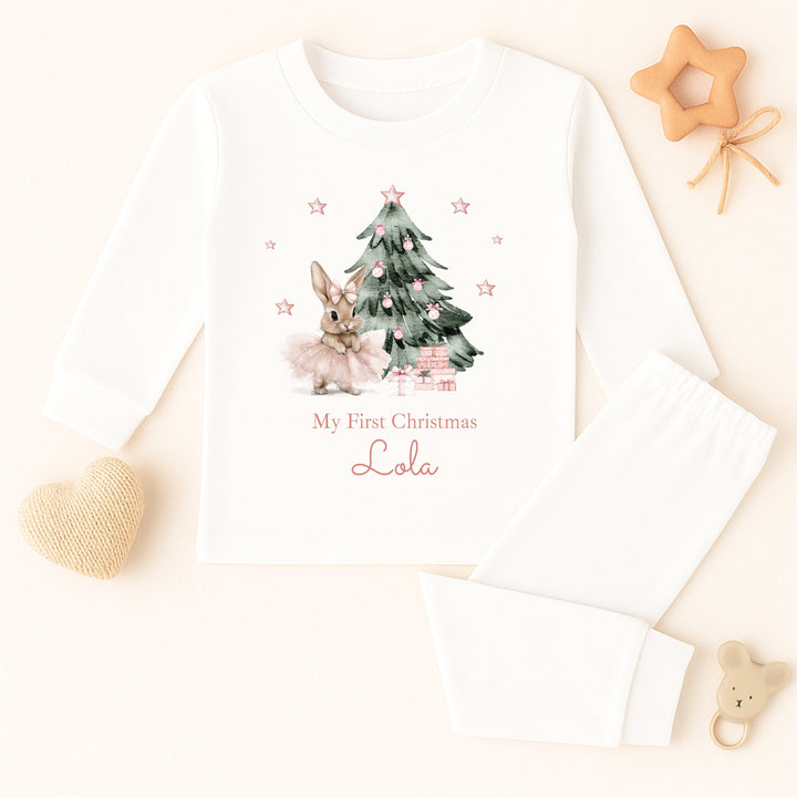 Personalised Pink Ballerina Bunny Christmas Pyjamas