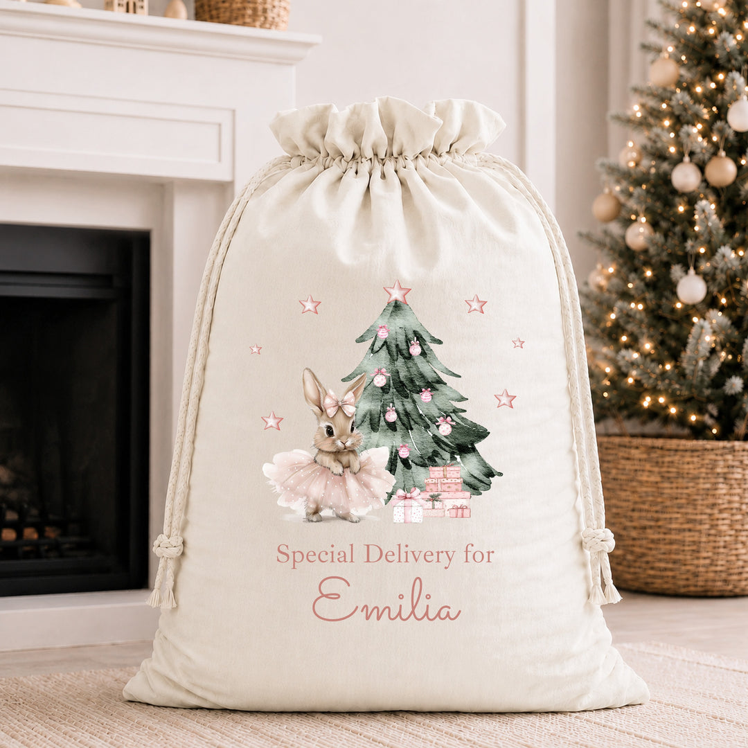 Personalised Ballerina Bunny My First Christmas Stocking or Santa Sack