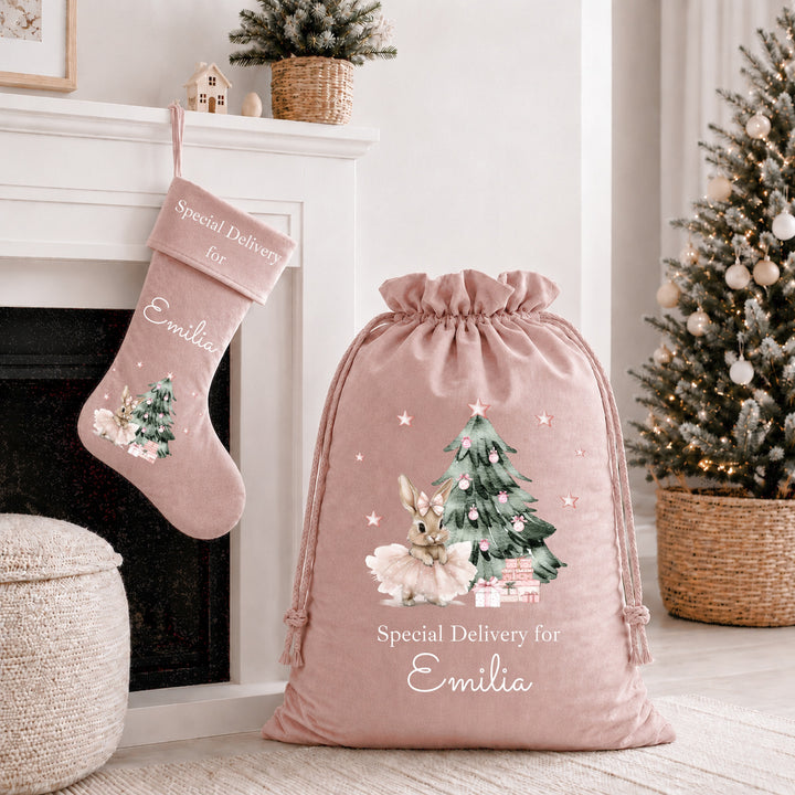Personalised Ballerina Bunny My First Christmas Stocking or Santa Sack