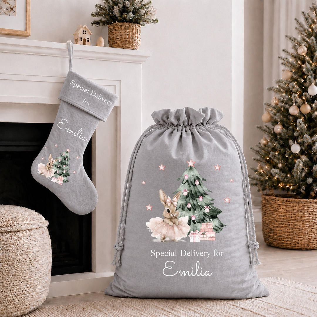 Personalised Ballerina Bunny My First Christmas Stocking or Santa Sack