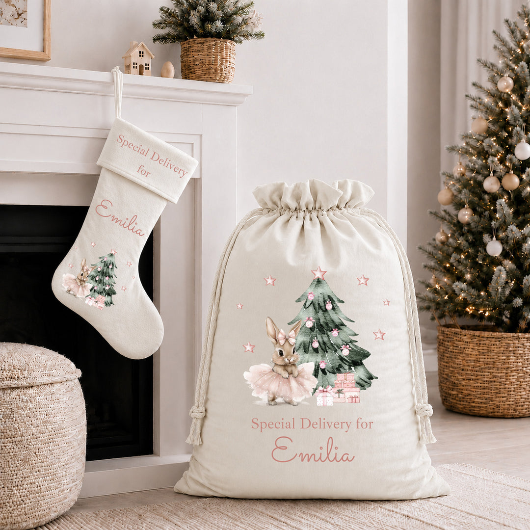 Personalised Ballerina Bunny My First Christmas Stocking or Santa Sack