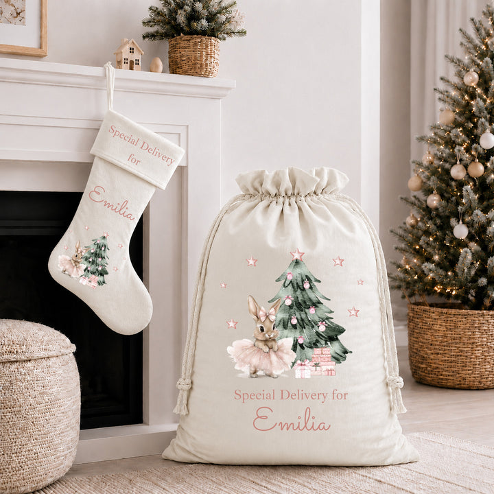 Personalised Ballerina Bunny My First Christmas Stocking or Santa Sack