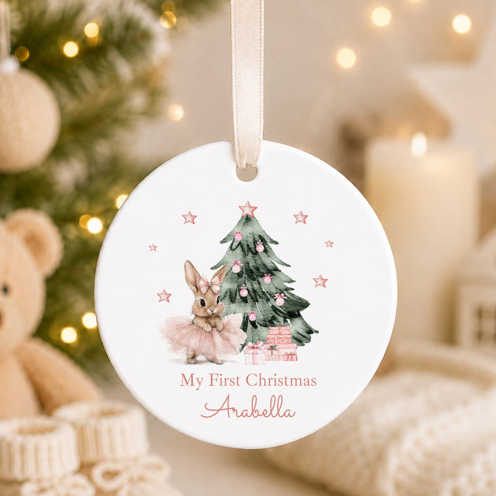 Personalised Ballerina Bunny Ceramic My First Christmas Bauble