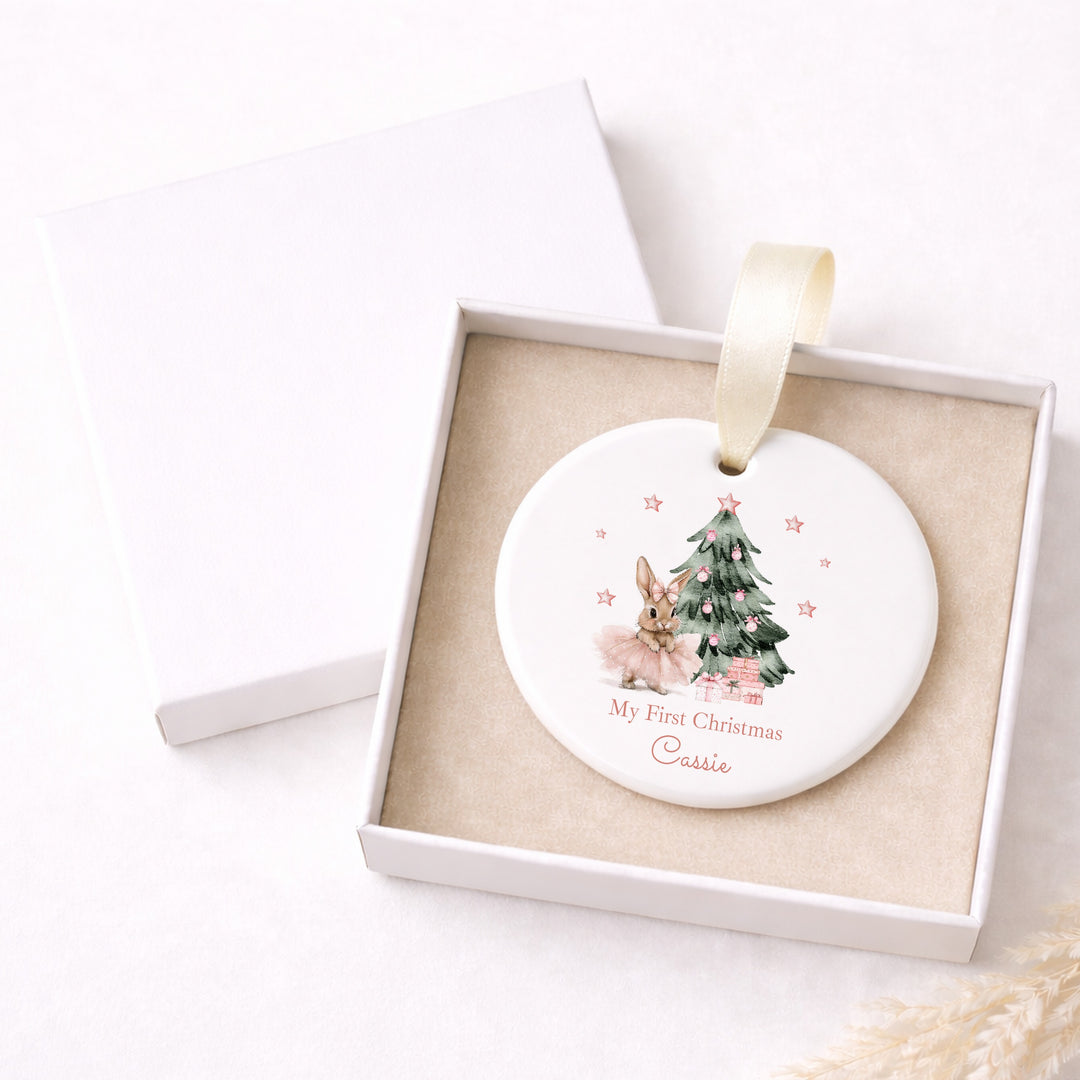 Personalised Ballerina Bunny Ceramic My First Christmas Bauble