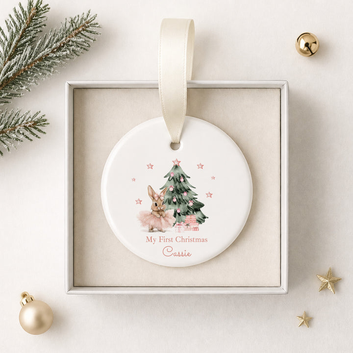 Personalised Ballerina Bunny Ceramic My First Christmas Bauble