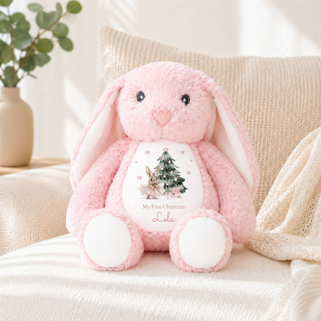 Personalised Pink Ballerina Bunny My First Christmas Soft Toy