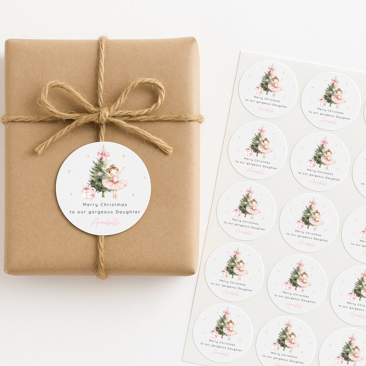 Personalised Pink Ballerina Christmas Stickers