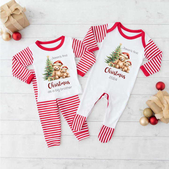 Personalised Red Bears Sibling Matching Babygrow/Pyjamas