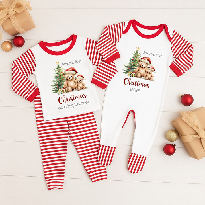 Personalised Red Bears Sibling Matching Babygrow/Pyjamas
