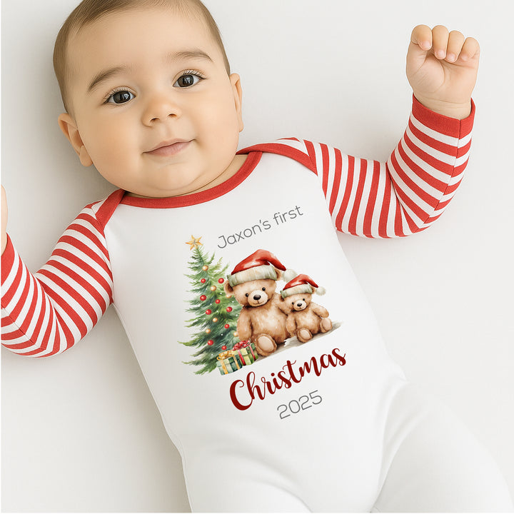 Personalised Red Bears Sibling Matching Babygrow/Pyjamas