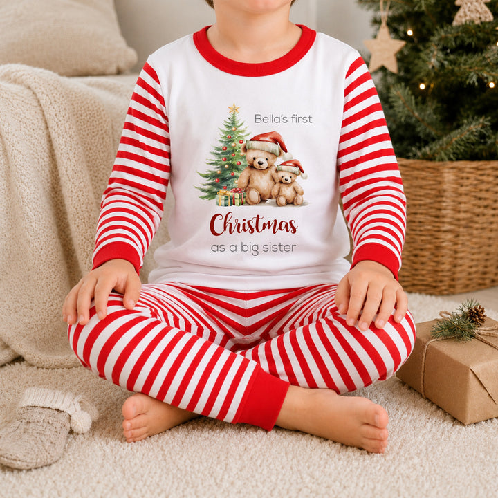 Personalised Red Bears Christmas Sibling Matching Pyjamas or Baby Grow
