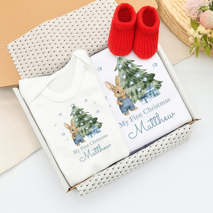 Personalised Blue Bunny My First Christmas Gift Set