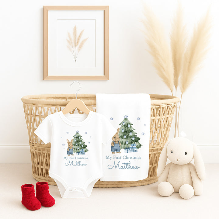 Personalised Blue Bunny My First Christmas Gift Set