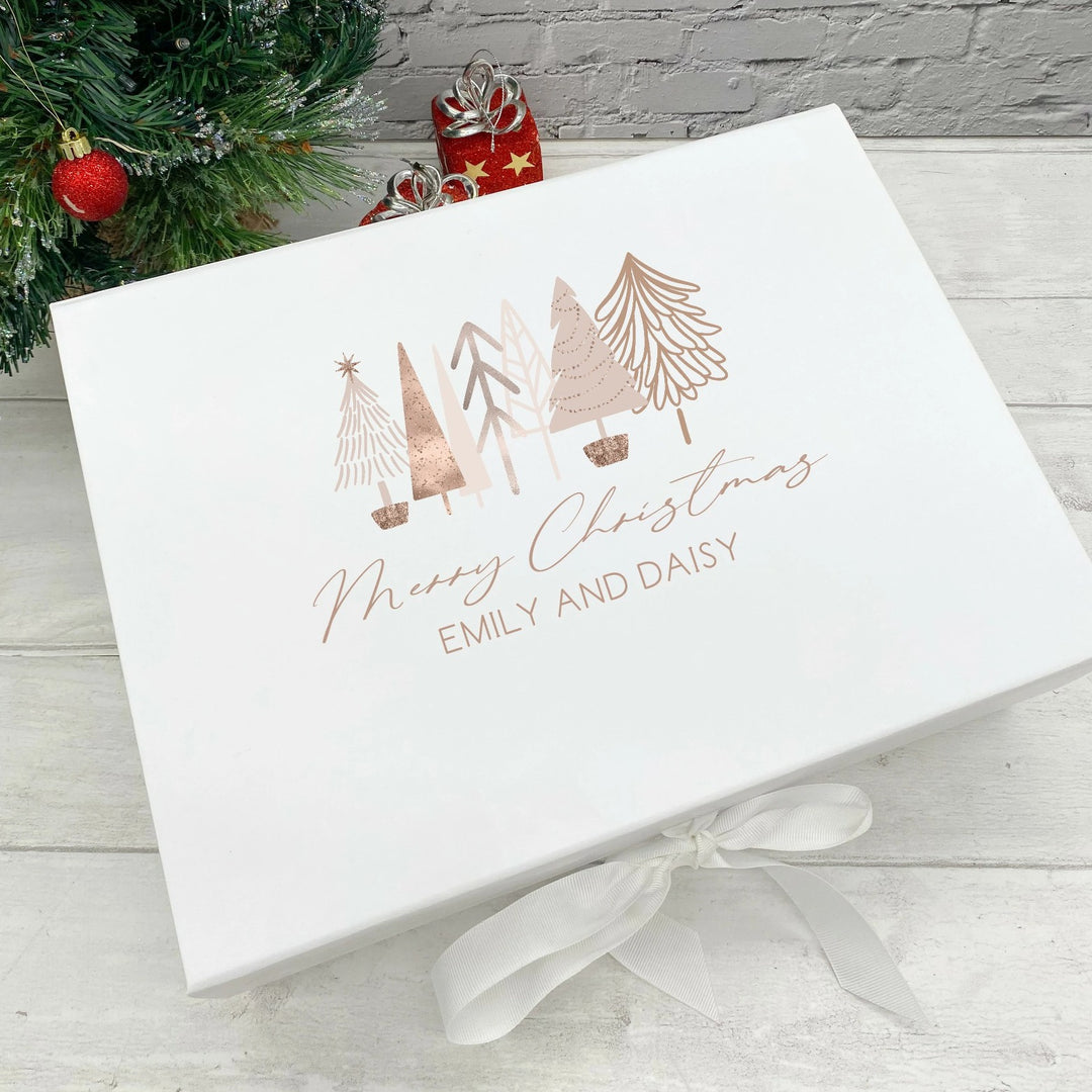 Personalised Merry Christmas Rose Gold Tree Christmas Eve Box
